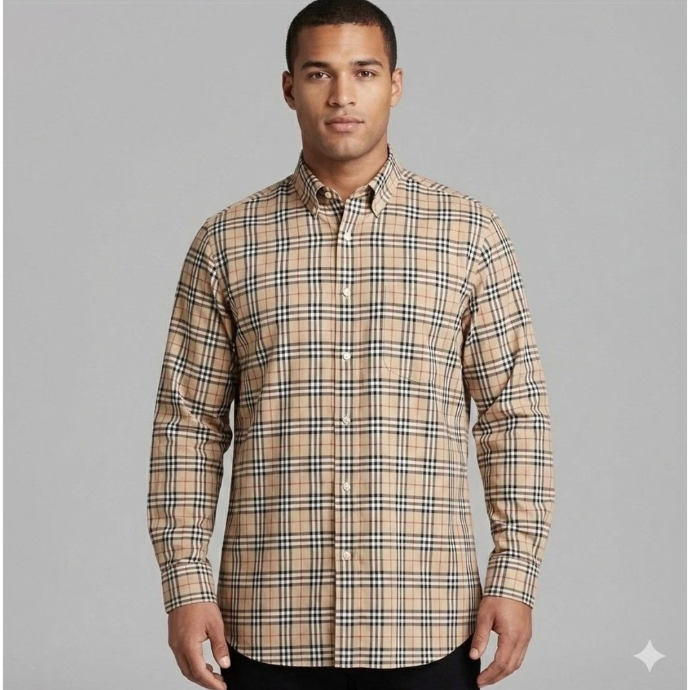 Brown Burberry London vintage  Nova Check Plaid shirt made USA 100% cotton